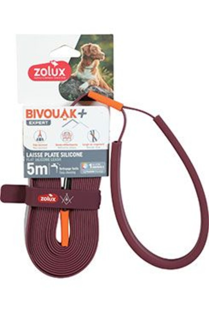 Vodítko pes BIVOUAK ploché,silik.15mm/5m červená Zolux