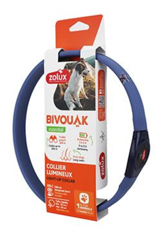 Obojek LED velký BIVOUAK 30-60cm USB modrá Zolux