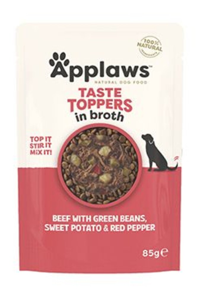 Dog kapsa Toppers Broth hovězí s batáty 85g