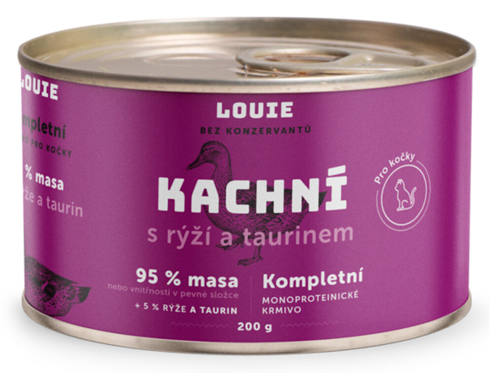 Kachní s rýží a taurinem 200 g - LOUIE kompletní krmivo pro kočky