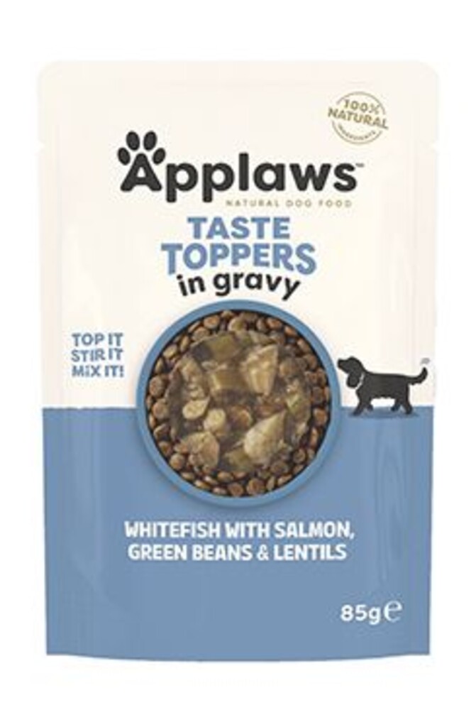 Dog kapsa Toppers Gravy bílá ryba a losos 85g