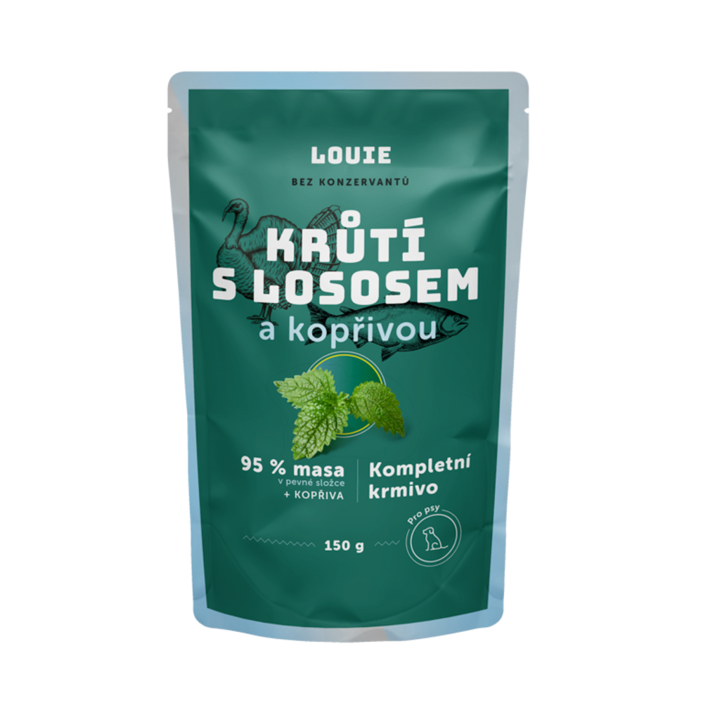 Krůtí kapsička s lososem a kopřivou 150 g – LOUIE kompletní krmivo pro psy