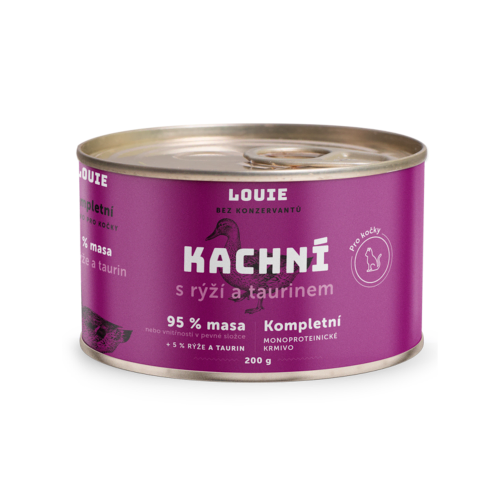 Kachní s rýží a taurinem 200 g - LOUIE kompletní krmivo pro kočky